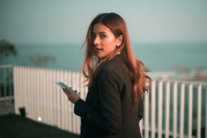 Latina woman walking away